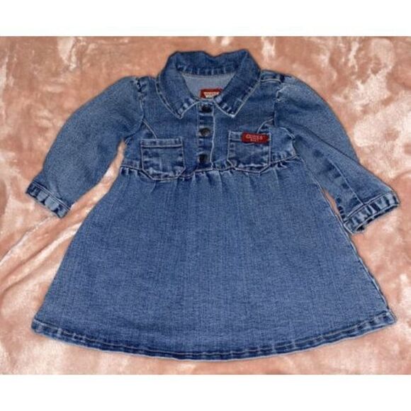 Guess Baby Size 12 Months Infant Toddler Denim Blue Jean Dress Stretch VINTAGE - Picture 1 of 7